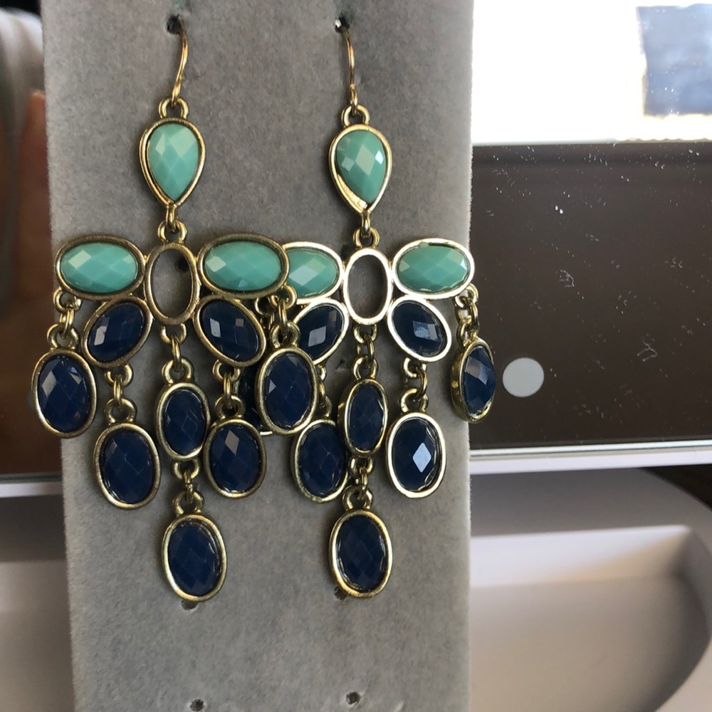 Never worn. Blue and teal dangle earrings